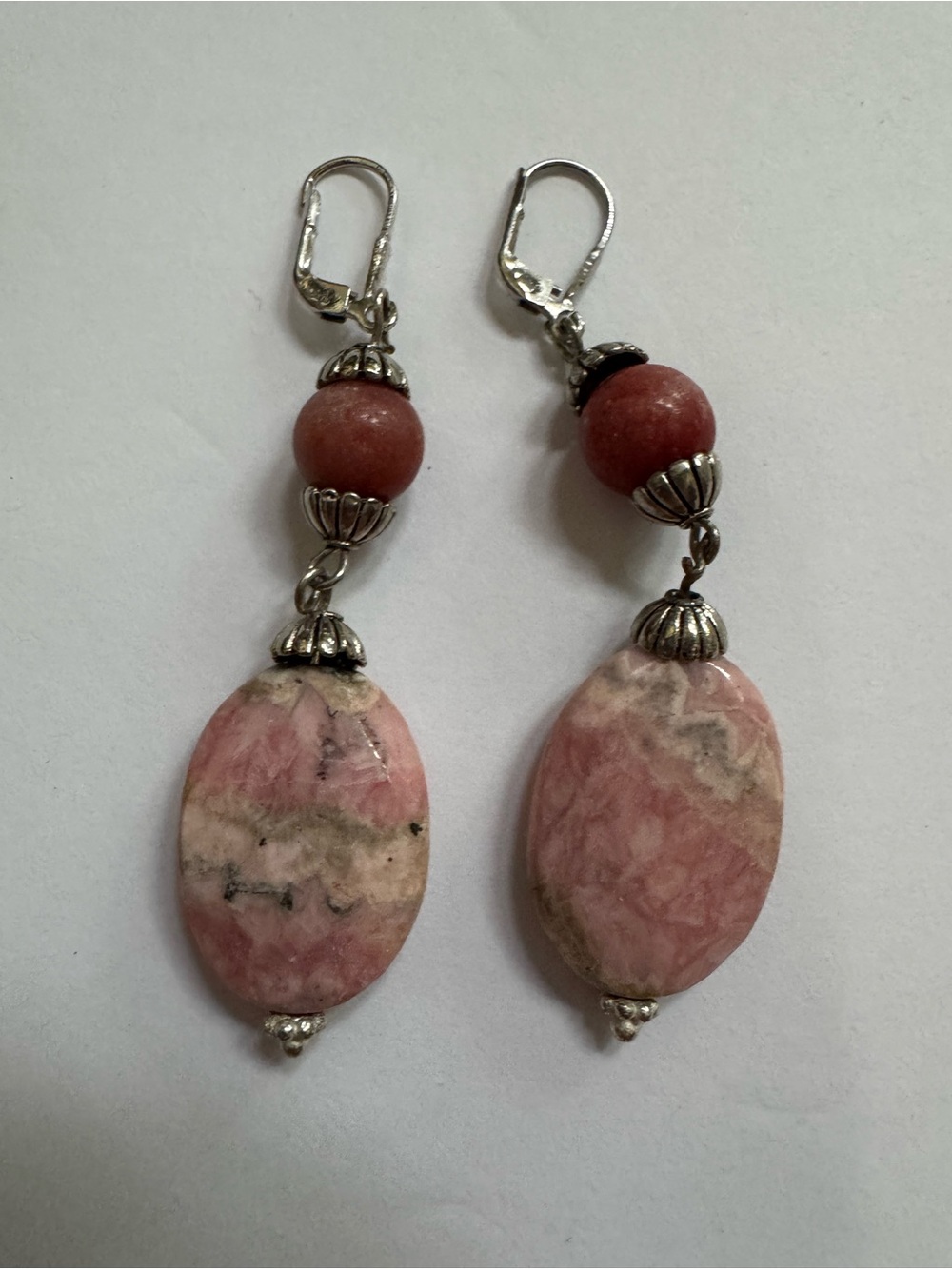 Pink Gemstone Silver Tone Drop Dangling Earrings